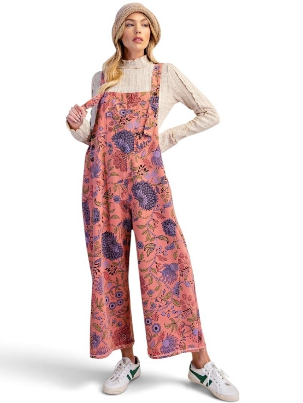 Easel Floral Vintage Washed Overalls Jumpsuit Antique Rose New